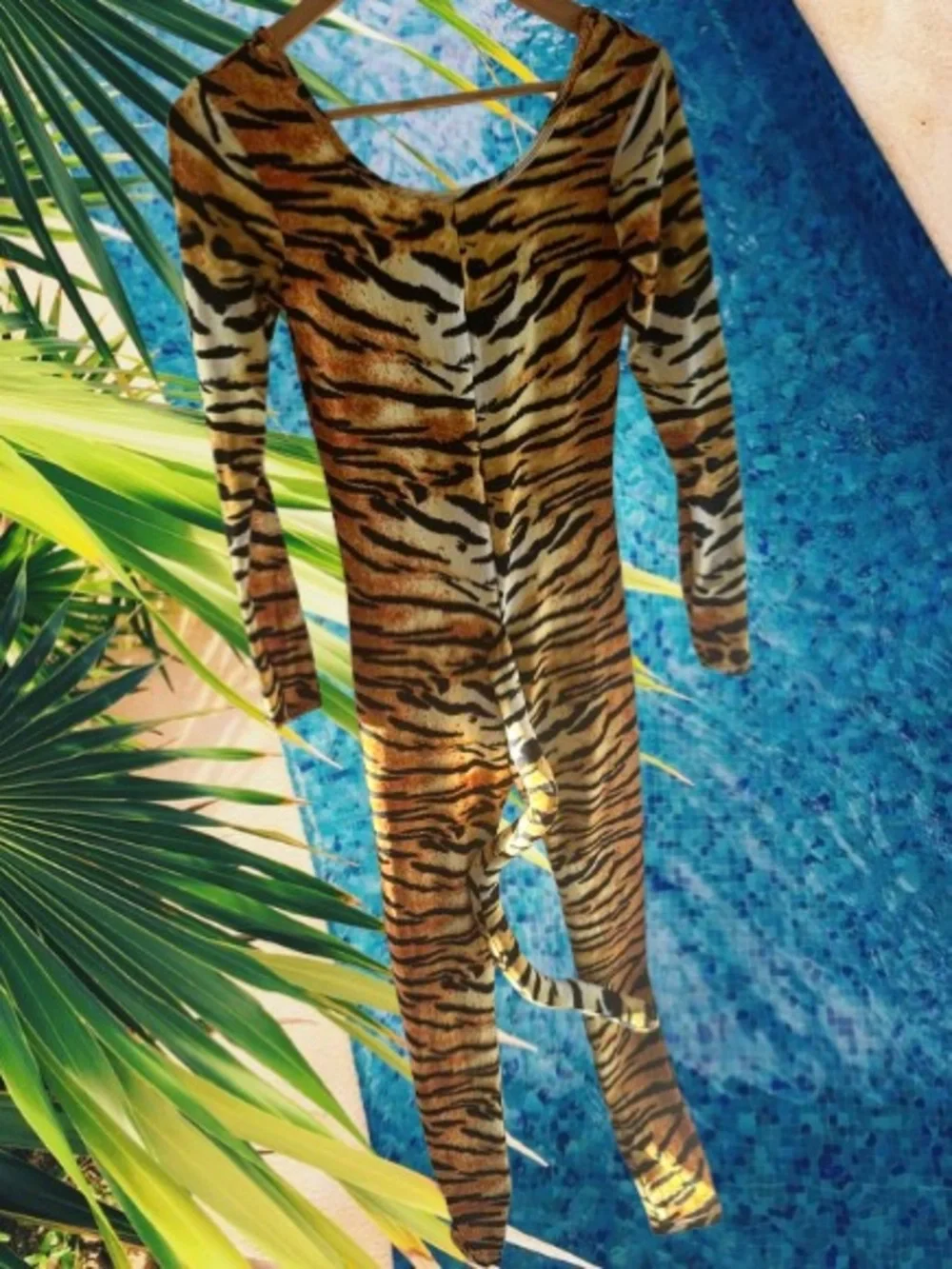 Leg Avenue Women's Tiger Print Jumpsuit and Headband Set - Orange Black - Picture 3 of 3